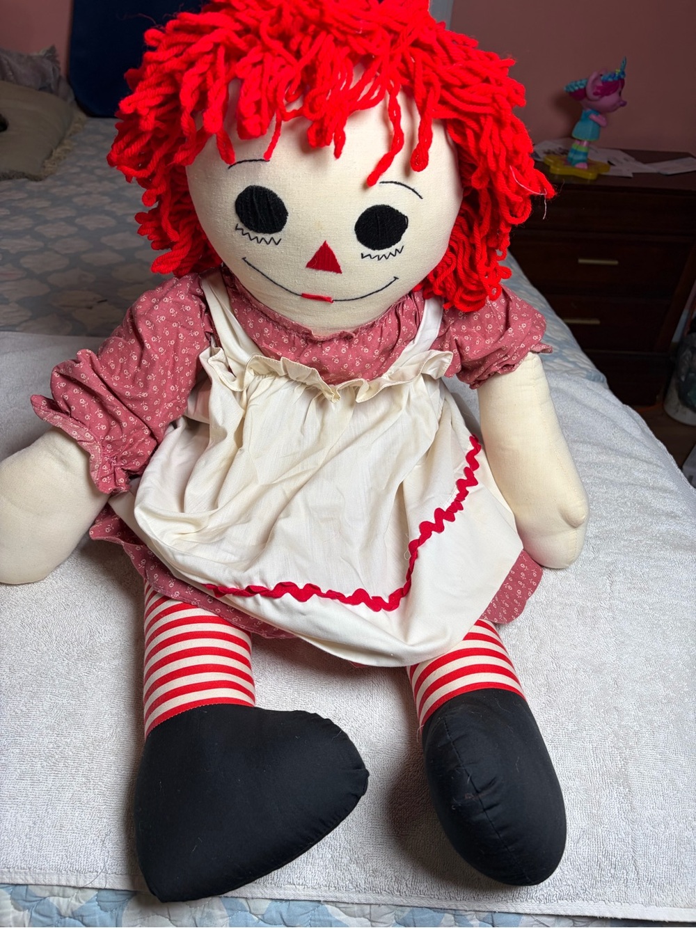 Classic Red-Haired Rag Doll Plush Toy with Striped Legs